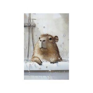 Funny Capybara Bathtub Unframed Canvas Wall Art  16" X 24"